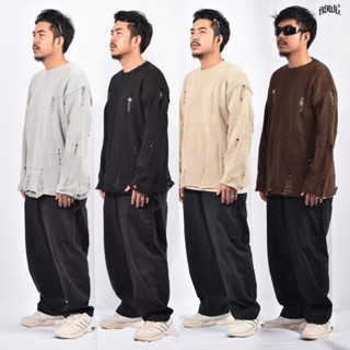 AUSAWALUK - เสื้อแขนยาวไหมพรม แต่งขาดเซอร์