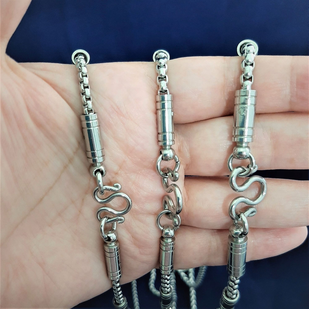 สร้อยคอสแตนเลสแท้ สินค้าไทย ลายบล็อค 3,5 ห่วง สร้อยคอห้อยพระ ผู้ชาย ผู้หญิง ไม่ลอก ไม่ดำ SL14.168