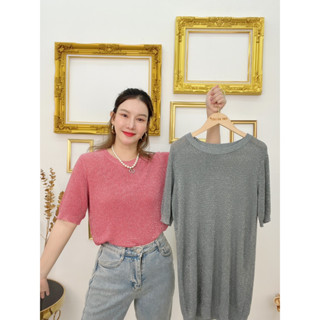 ✨NEW✨เสื้อแฟชั่นเกาหลี กลิตเตอร์วิ้งๆคอกลม แขนสั้น เซ็กซี่ ดูดี พรางหุ่น ใส่สบาย Tinysherbet