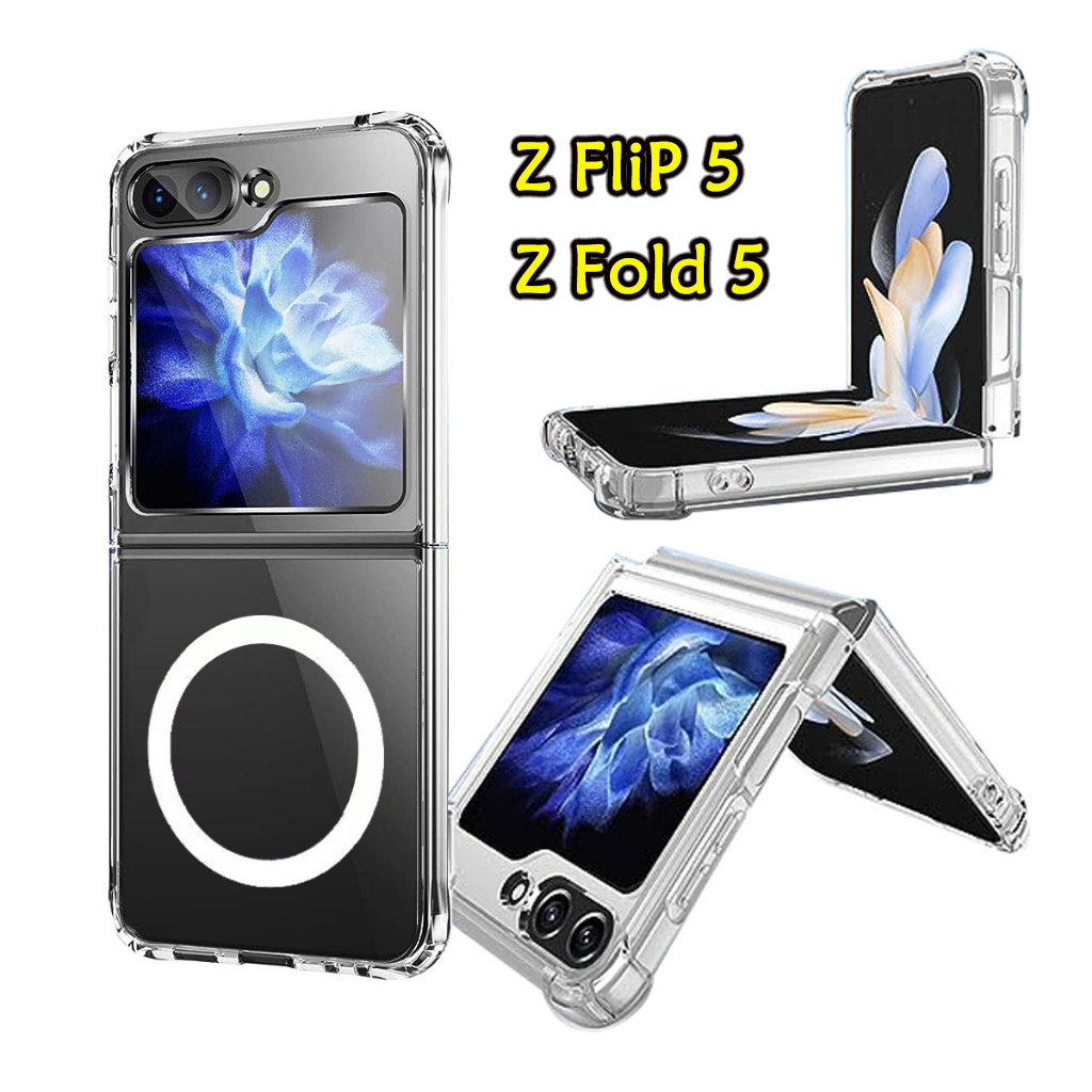 เคสใสกันกระแทก แม่เหล็ก เคสสำหรับ SAMSUNG Z Flip 5 4 3 6 Z fold 5 4 3 z flip5 zflip6 โปร่งใสเกราะกันกระแทก ชาร์จแม่เหล็ก