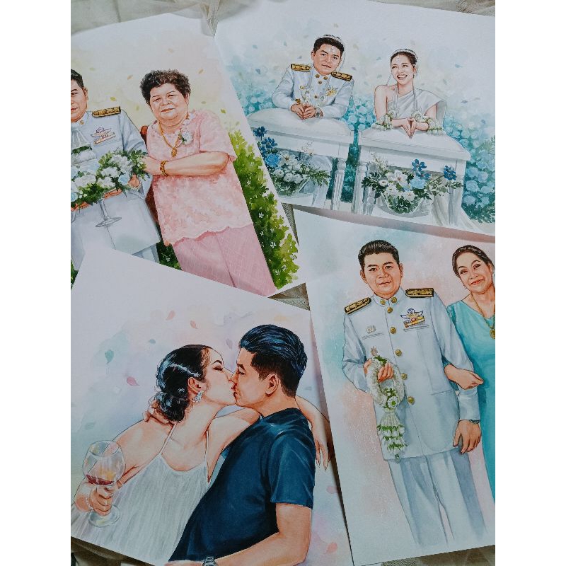 รับวาดรูป ภาพเหมือนสีน้ำ A3 (11x15นิ้ว)พร้อมกรอบ
