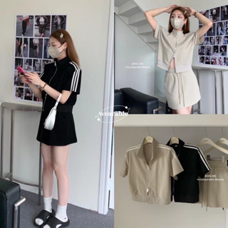 พร้อมส่ง | 𝐖𝐆.𝐖𝐄🇰🇷 sport set เสื้อแขนสั้นเสริมบ่าและกระโปรงกางเกง