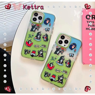 💜Kettra💜สีเขียว เส้นขอบโปร่งใส น่ารัก iPhone 11 14pro max ป้องกันการหล่น การ์ตูน ความคิดสร้างสรรค์ case for iPhone 12 13