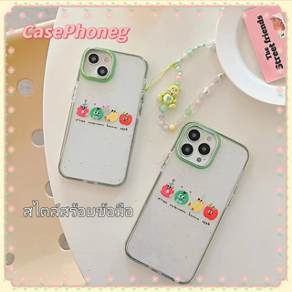 🍑CasePhoneg🍑สไตล์สร้อยข้อมือ เคสใส iPhone 11 14 pro max ป้องกันการหล่น ขอบเต็ม ขอบสีเขียว เรียบง่ายcase for iPhone 12 13