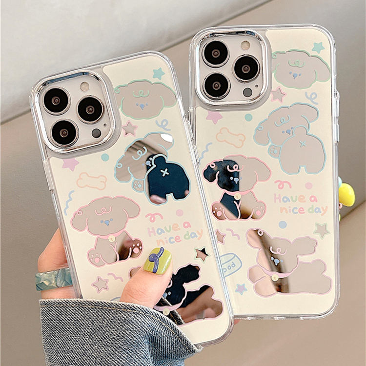 จัดส่งทันที เคสไอโฟน11/12/13/14/15 Pro max เคสน่ารัก Cute Happy Puppy Mirror Case For iPhone 11,12,13,14,13PM,14PM