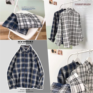 STHA1866 เสื้อเชิ้ตเกาหลีแขนยาว สีพื้น ขาว/ดำ ลายสก็อต ผ้านิ่มนุ่ม เบา ใส่สบายระบายความร้อนได้ยอดเยี่ยม M-XXL