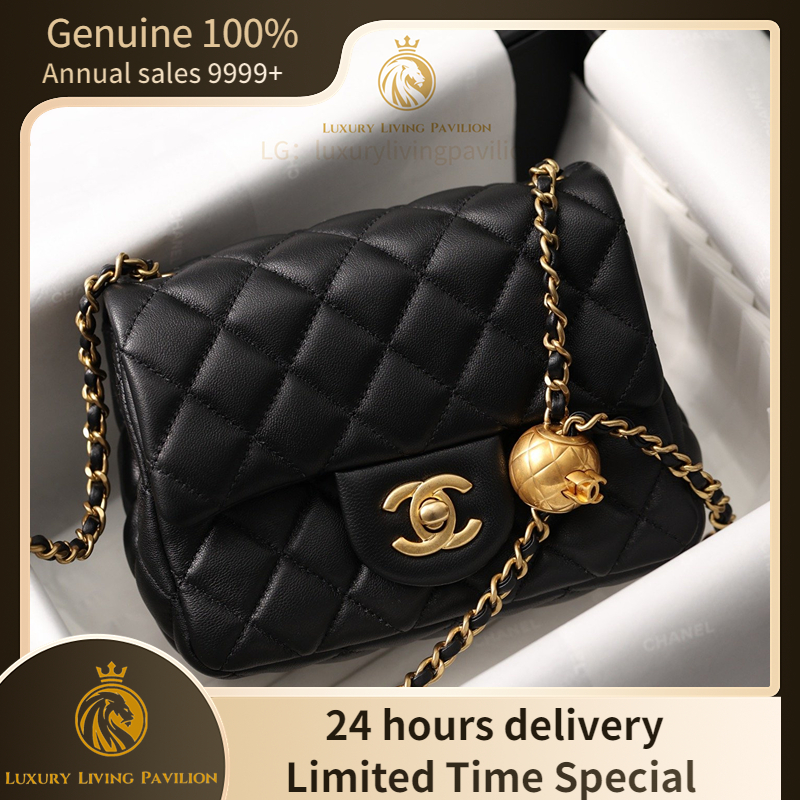 👜ซื้อในฝรั่งเศส ใหม่ Chanel ลูกบอลทองคำขนาดเล็ก แฟตตี้แฟง สีดำ กระเป๋าสะพาย กระเป๋าแฟชั่น ของแท้ 100%