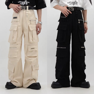 BAEJUN PANTS กางเกงผ้าคาโก้กระเป๋าเยอะกระบอกใหญ่