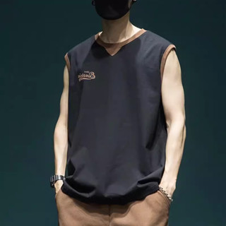 เสื้อยืดผู้ชาย คอกลม แขนกุด แฟชั่น สีสวย แฟชั่นฤดูร้อน สไตล์เกาหลี