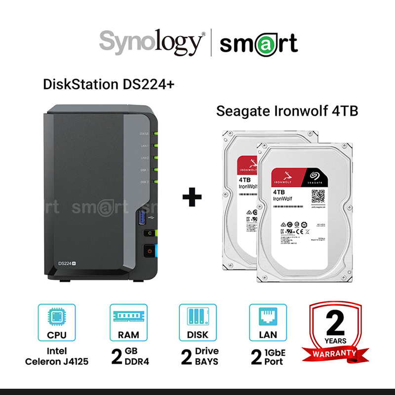 [NEW] Synology DiskStation DS224+ 2-Bay NAS + 2 x Seagate Ironwolf 4TB / 6TB / 8TB