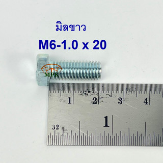 สกรูมิลขาวเกลียวตลอด ปะแจเบอร์10 ขนาด M6-1.0 x 20 (บรรจุ 100 ตัว)