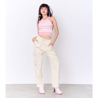 nbfashionstore - Lola pants กางเกงยีนส์สีขาวครีมทรงคาร์โก้