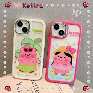 💜Kettra💜ป้องกันการหล่น ขอบเต็ม iPhone 11 14 pro max การ์ตูน รุ่นคู่ สีขาว สีชมพู เคสใส น่ารัก case for iPhone 12 13