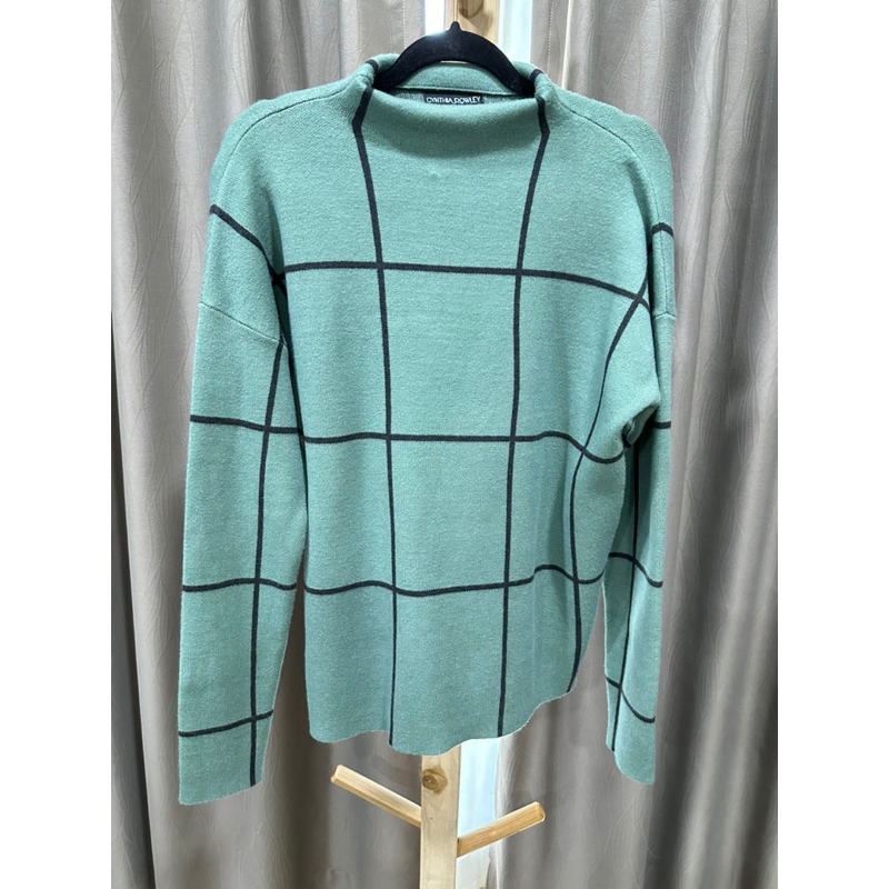 เสื้อคอเต่าแบรนด์ cynthia rowley สีเขียวลายสก็อต