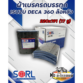 ผ้าเบรครถบรรทุก ISUZU  DECA 360 ล้อหลัง 17 รู ผ้าเบรคสิบล้อ ผ้าเบรคอิซูซุ360 ผ้าดรัม BRAKE LINNING ไม่มีสารใยหิน 1 กล่อง