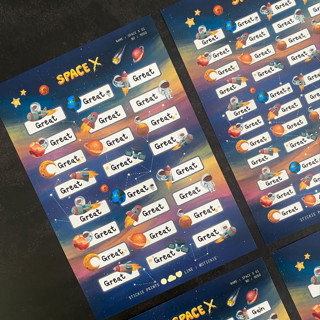 สติ๊กเกอร์ชื่อ กันน้ำ ลาย SPACE X ( Name Sticker 4 sheet / set )