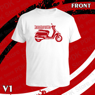 เสื้อยืด คอกลม แขนสั้น Lambretta + รูปรถ สกรีน Flex pu  ขอบสวย คมชัด ผ้า cotton 100%