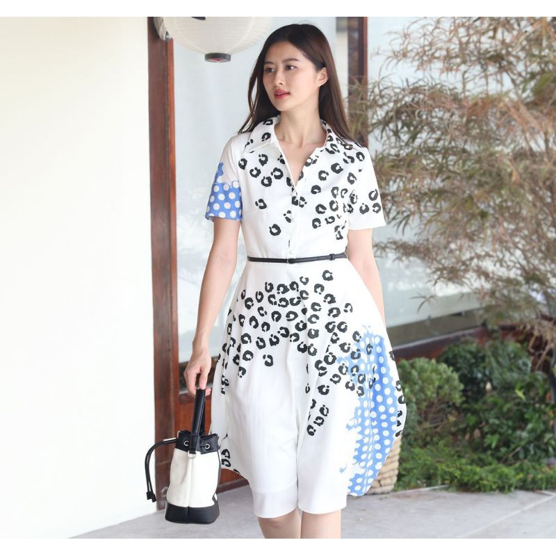 เดรสสั้น ชุดกระโปรงสั้น เดรสสีขาวลายดอกไม้ - white floral short dress - cmode a1ju23