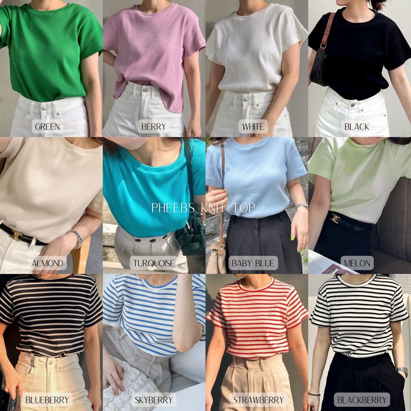 TENSE_co - Pheebs Knit Top เสื้อยืดผ้าร่องคอกลม ผ้านิ่มสบายมาก ขายดีที่สุด พร้อมส่ง 14 สี