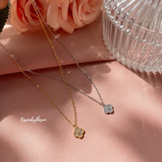 Kissmebythesun - Clover Necklace | สร้อยคอจี้ดอกไม้ ฝังเพชร CZ ชุบทองคำขาว