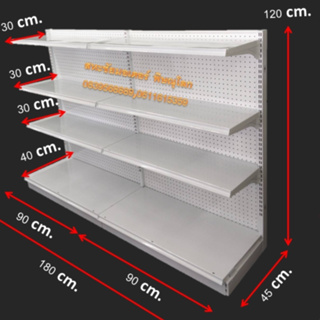 ชุดชั้นวางสินค้า แบบริมผนัง 1 หน้า รุ่นผนังหลังทึบ (พั้นชิ่ง) ขนาด ยาว 1.80 ม. สูง 1.20 ม. ปรับระดับชั้นวางได้