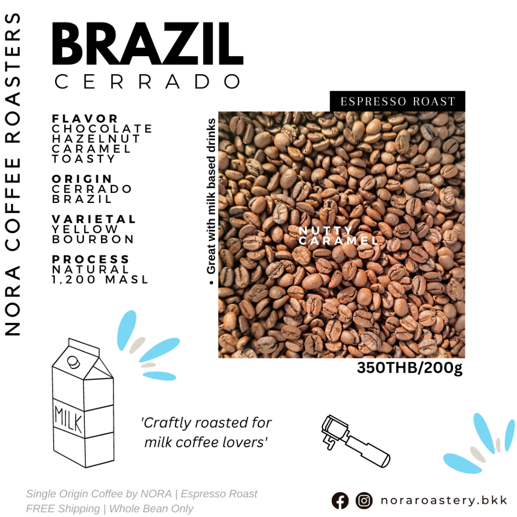 Brazil Cerrado - เมล็ดกาแฟคั่วกลางเข้ม Espresso Roast