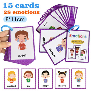 15Pcs 28 My Emotion Feeling English and Chinese Learning Words Flash Cards Kids Educational Learn Toys for Children