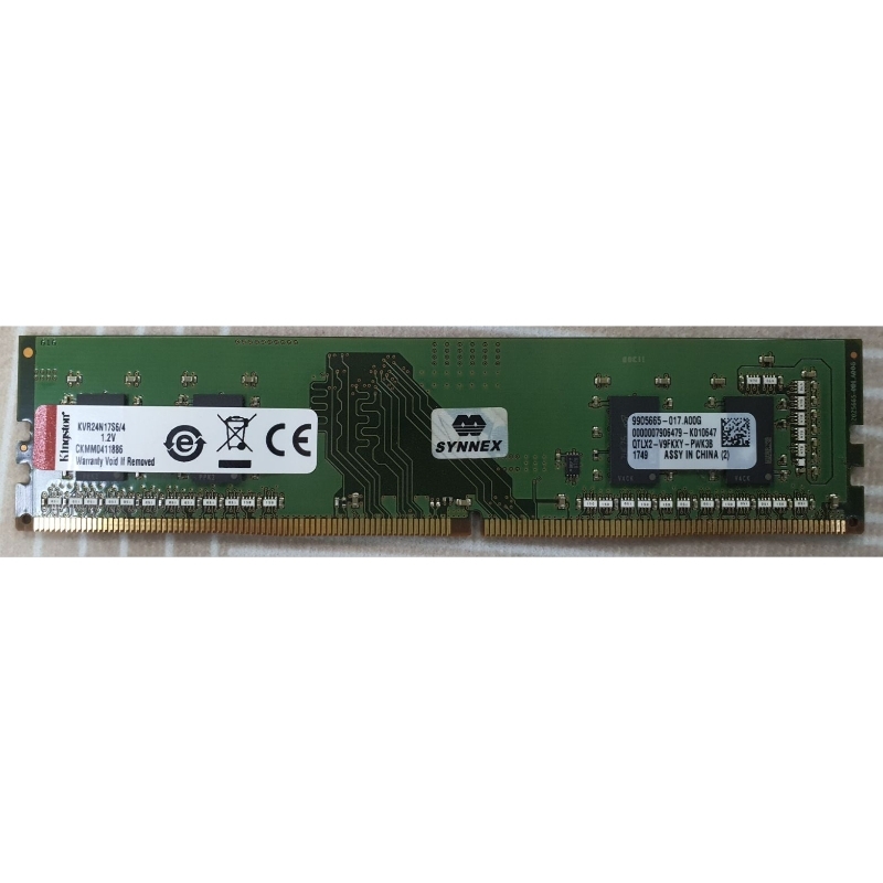 RAM PC (แรมพีซี) (หน่วยความจำ) DDR4(2400) 4GB Kingston (VALUE RAM/KVR24N17S6/4)