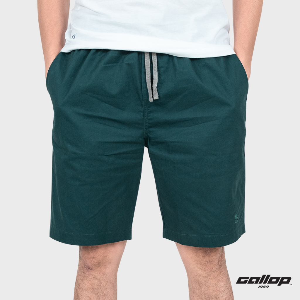 GALLOP : Twill Shorts กางเกงขาสั้นผู้ชายเอวยางยืด รุ่น GS9027 โทนสี Fashion มี 2 สี เขียว,ฟ้าคราม