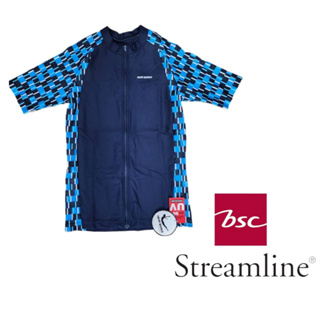 เสื้อว่ายน้ำชาย หญิง เด็กใส่ได้ ไม่มีฟองน้ำ เสื้อว่ายน้ำแขนสั้น BSC Streamline ด้านหน้ามีซิปรูด