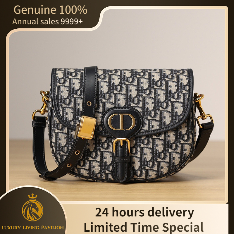 👜ซื้อในฝรั่งเศส ใหม่ MEDIUM DIOR BOBBY BAG Blue Dior Oblique Jacquard กระเป๋าแฟชั่น ของแท้ 100%