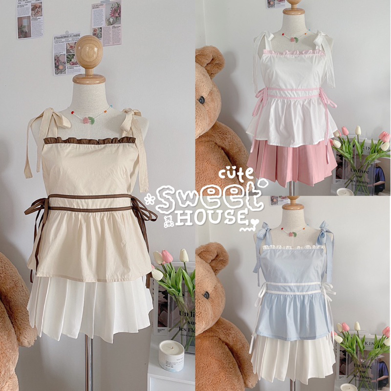 SweetHouse #043 เสื้อสายเดี่ยวผูกโบว์ตรงเอว