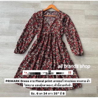 PRIMARK Dress ลาย Floral print เดรสคอวี ทรงปล่อย ทรงสวย