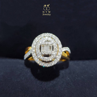 แหวนบาเก็ตทรงหน้าไข่ เพชร Round Brilliant+Baguette 63/0.65 ct.