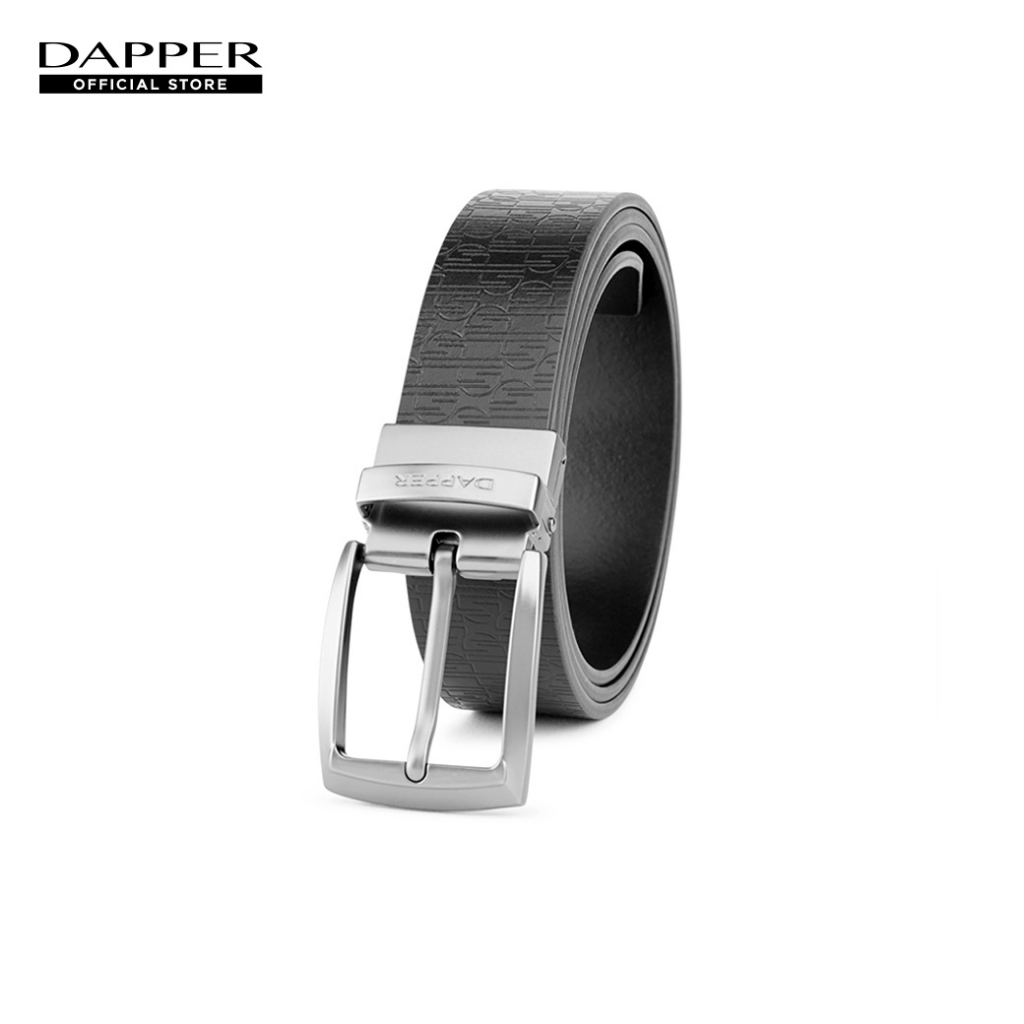 DAPPER เข็มขัดผู้ชาย หนังแท้ DP Monogram ใส่ได้ 2 ด้าน สีดำ (BBC/BK/1257PN6)