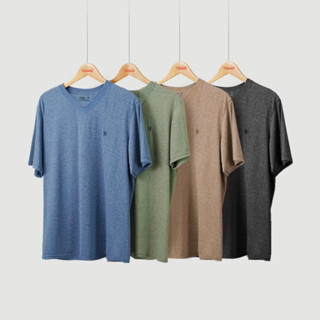 haas เสื้อยืดแขนสั้น คอวี unisex ผู้ชาย ผู้หญิง ปักโลโก้ SBSK2635