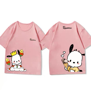 hot！Pochacco เสื้อยืดแขนสั้นหญิง  ใหม่น่ารัก Sanrio เสื้อผ้าหญิงฤดูร้อนผ้าฝ้ายแท้