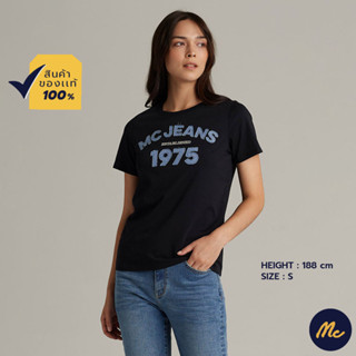 Mc JEANS เสื้อยืดแขนสั้นผู้หญิง คอกลม สีดำ MTSZA64