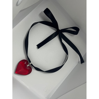 red heart + ribbon choker