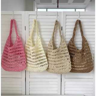 พร้อมส่ง 5 สี กระเป๋าสานย่าม สานลาย ทรงhobo พร้อมถุงผ้า P229