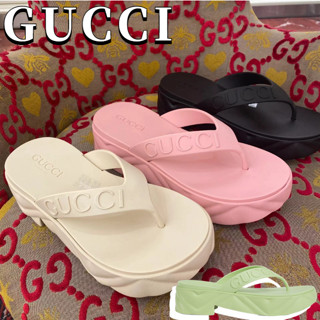 กุชชี่ GUCCI/รองเท้าแตะส้นตึกผู้หญิง/สไตล์ใหม่/สินค้าลดราคาปลอดภาษี