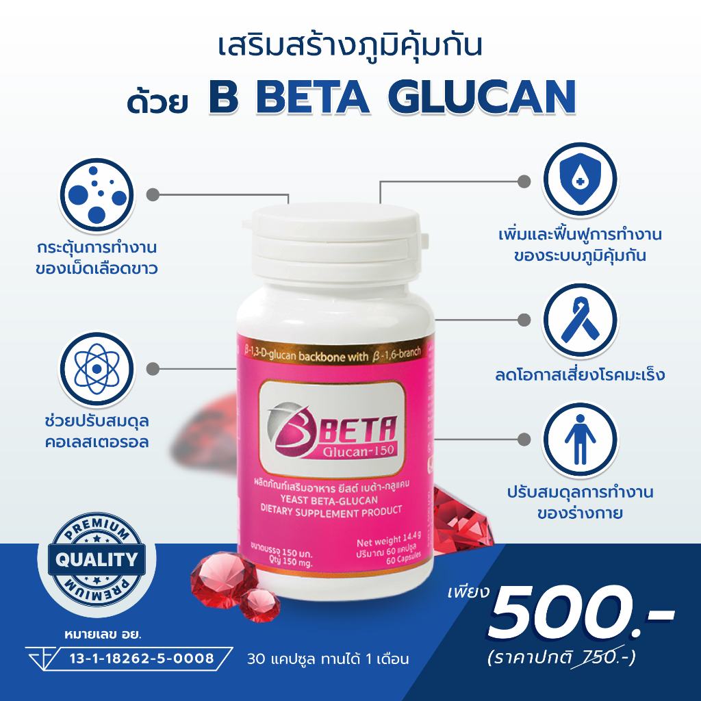 BETA GLUCAN  เบต้ากลูแคน | 150 mg 30 แคปซูล (สูตรทับทิม) | B BETA GLUCAN