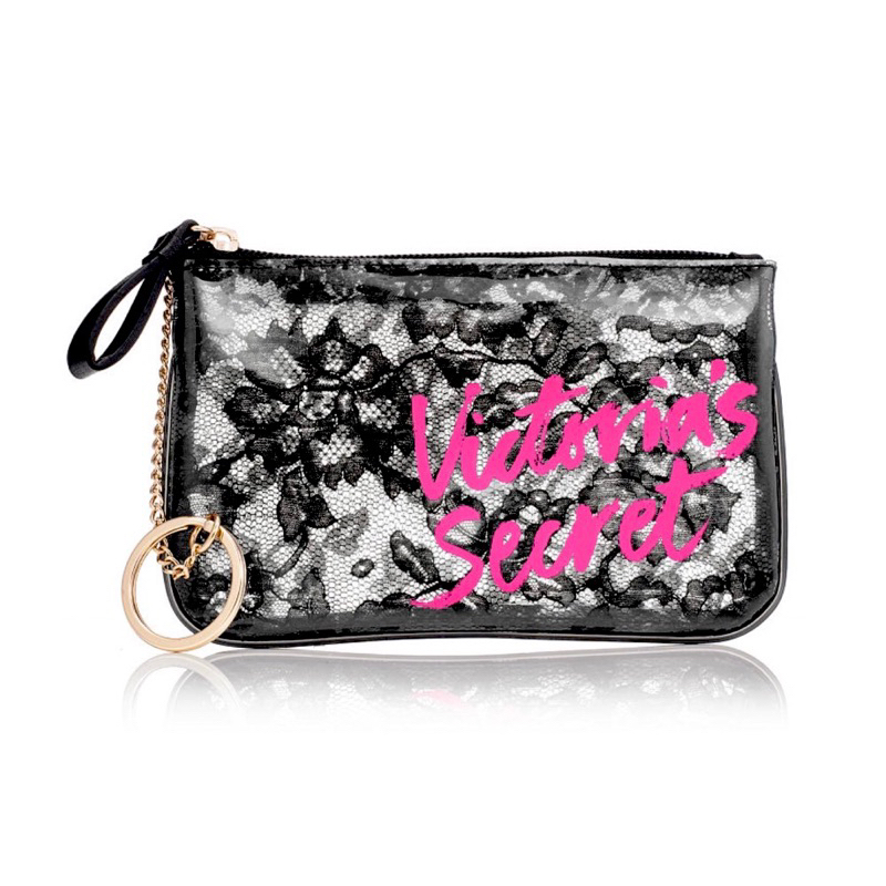 Victoria’s Secret Cosmetics Bag Black Lace …กระเป๋าใส่เครื่องสำอางค์ขนาดพกพา ลายลูกไม้ดำ…ขนาด 15 x 10 x 1 (หน่วย cm)