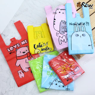 ถุงหิ้วบูติก (5 สี คละลาย , แพ็ค 400 กรัม) ถุงหูหิ้วสกรีนลาย ลายแฟชั่น ** สุ่มลายให้ เลือกสีได้ **