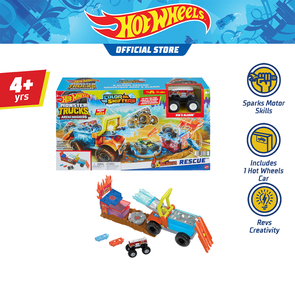 Hot Wheels Monster Trucks Arena Smashers Color Shifters 5-Alarm Rescue Playset ฮอตวีลมอนสเตอร์ทรัคส์ เปลี่ยนสี HPN73