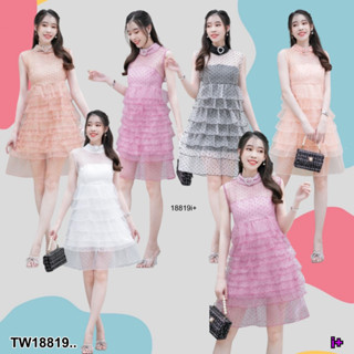 👗Pfashion [ส่งไวมาก🚛] P18819 เดรสระบายชั้น ออแกนดี้ ลายจุด ..