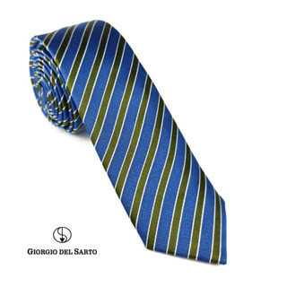 Giorgio Del Sarto Necktie Silk 6.5 cm Blue with Green Stripe with Fabric Texture เนคไทผ้าไหมสีฟ้า-เขียว มีเท็กเจอร์