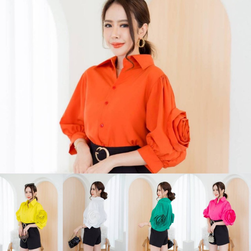 เสื้อคอปกแขนดอกกุหลาบ