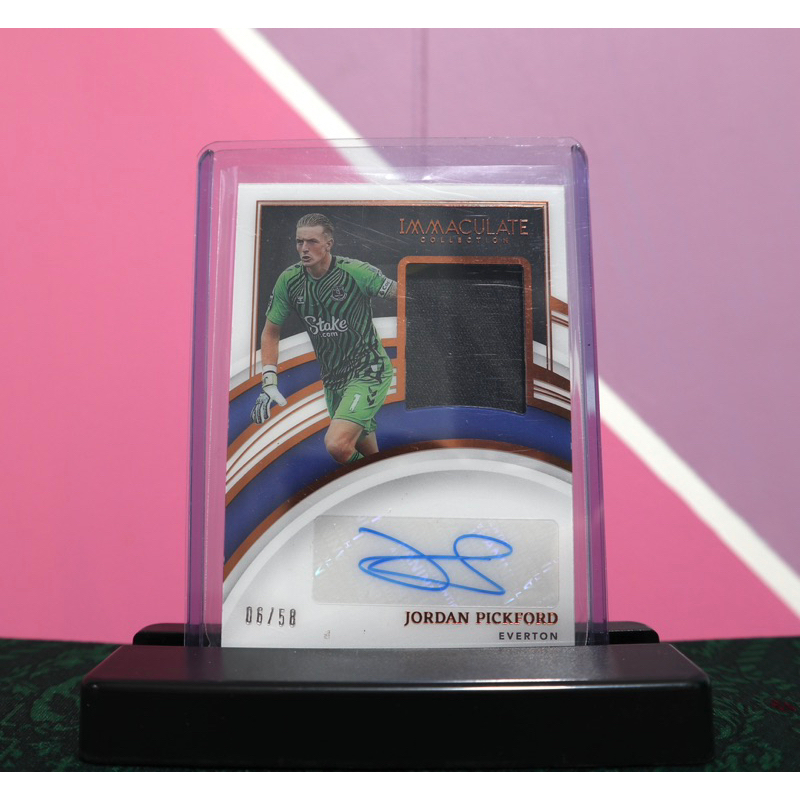 2022-23 Immaculate Soccer Jordan Pickford Premium Patch Auto #06/58 Everton