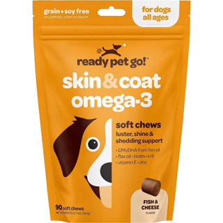 Ready Pet Go, Skin &amp; Coat Omega-3 บำรุงขนสุนัข ขนสวยเงางาม ผิวหนังแข็งแรง 90 เม็ดขนม